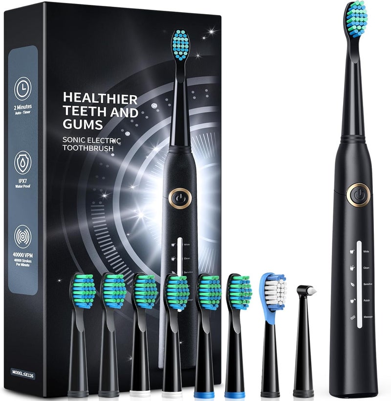 TEETHEORY Electric Toothbrush for Adults with 8 𝐁𝐫𝐮𝐬𝐡 𝐇𝐞𝐚𝐝𝐬, Sonic Electric Toothbrush with 40000 VPM Deep Clean 5 Modes, Rechargeable Toothbrushes Fast Charge 4 Hours Last 30 Days - Image 1